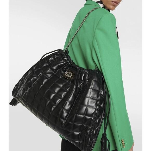 GUCCI Deco Large Camelia Black Quilted Leather Hobo Tote Chain Shoulder Bag - Picture 9 of 9